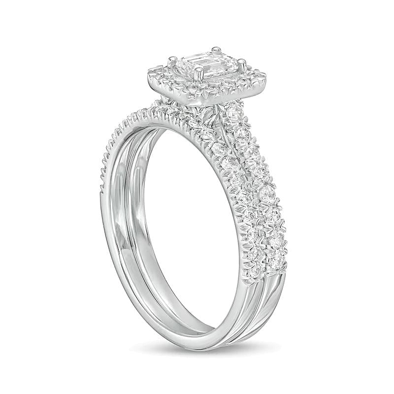 Braut-Set mit Diamanten im Smaragdschliff, 1.0 CT. Gesamtgewicht, in 10K Weißgold