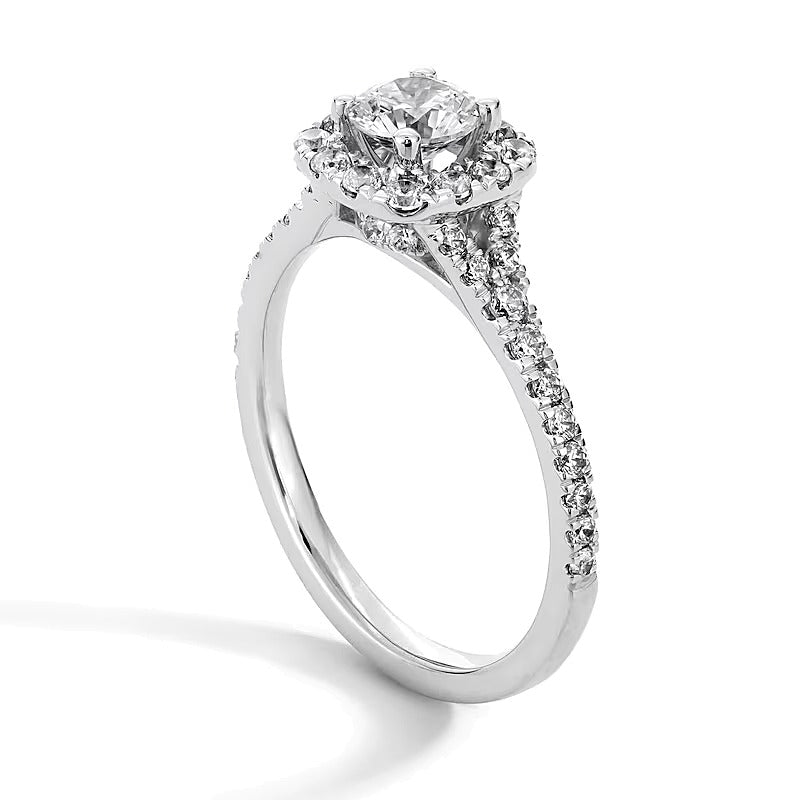 1.0 CT. Gesamtgewicht Labordiamant Halo-Verlobungsring mit geteilter Schiene in Platin (F/SI2)
