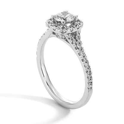 1.0 CT. Gesamtgewicht Labordiamant Halo-Verlobungsring mit geteilter Schiene in Platin (F/SI2)