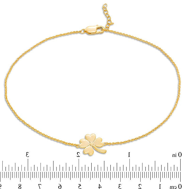 Fußkettchen mit vierblättrigem Kleeblatt in 10K Gelbgold – 10"