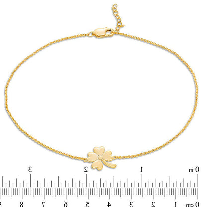 Fußkettchen mit vierblättrigem Kleeblatt in 10K Gelbgold – 10"