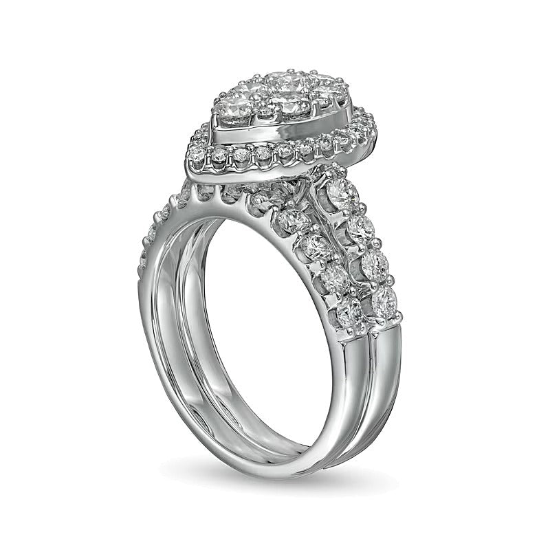 Braut-Set mit tropfenförmigen Diamanten 2.0 ct. Gesamtgewicht in 14K Weißgold
