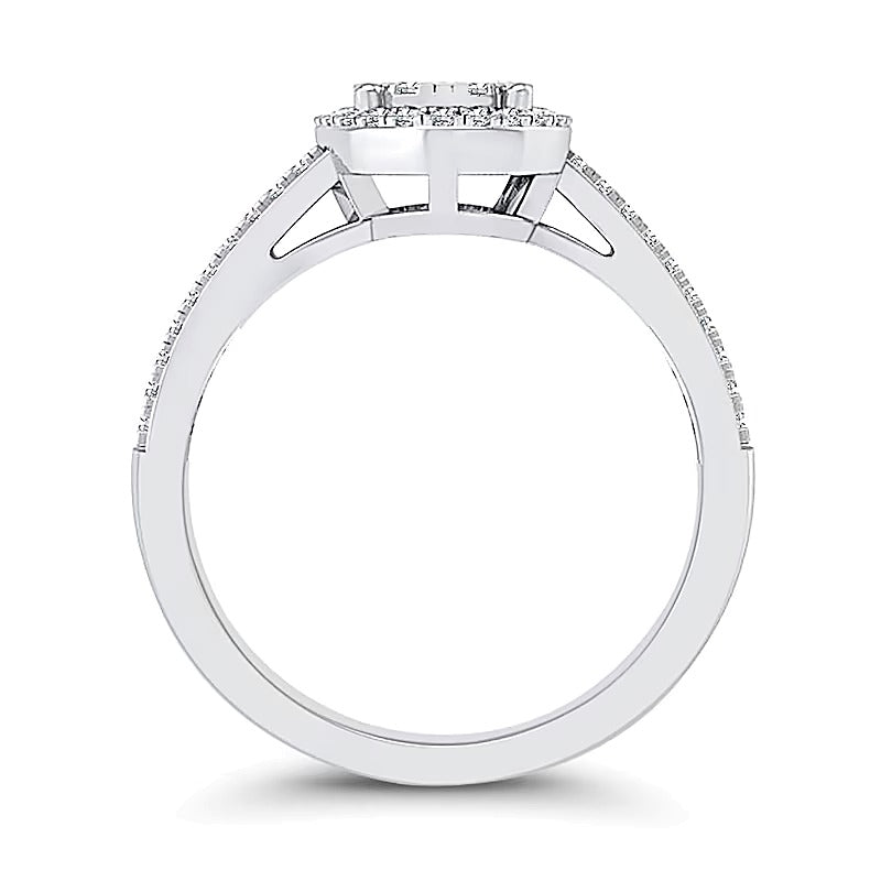 Multi-Diamant Ring 0,33 ct. Gesamtgewicht mit Bypass-Fassung und ovalem Rahmen in 10K Weißgold