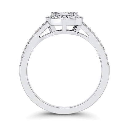 Multi-Diamant Ring 0,33 ct. Gesamtgewicht mit Bypass-Fassung und ovalem Rahmen in 10K Weißgold