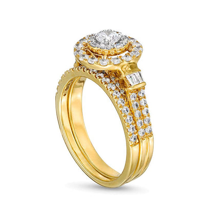 1.0 ct. Gesamtgewicht Diamant Brautset zweireihig in 10K Gelbgold
