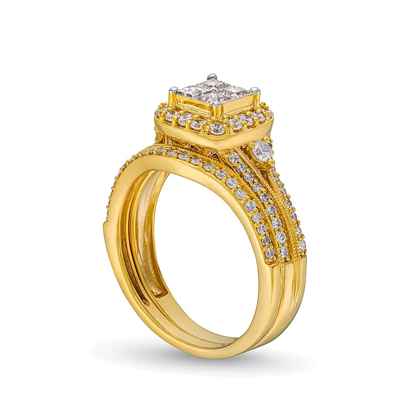 Braut-Set mit Diamanten im Princess- und Rundschliff in 10K Gelbgold, 1.0 ct. Gesamtgewicht