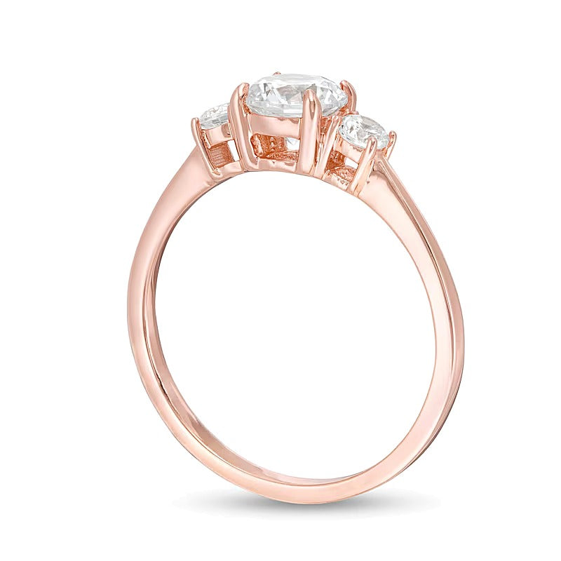 Dreistein-Verlobungsring mit Diamanten 1.0 ct. Gesamtgewicht in 14K Roségold