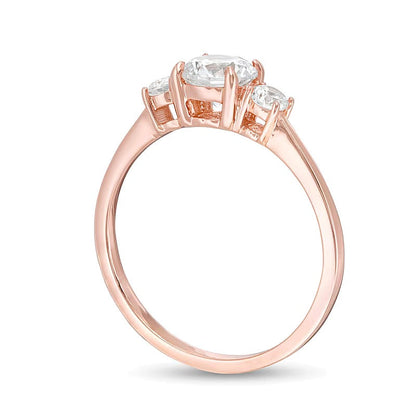 Dreistein-Verlobungsring mit Diamanten 1.0 ct. Gesamtgewicht in 14K Roségold
