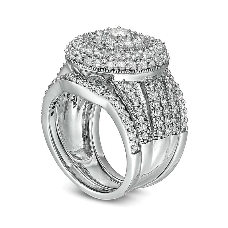 2.25 CT. TW Komposit-Diamant Brautset mehrreihig im Vintage-Stil dreiteilig in 10K Weißgold