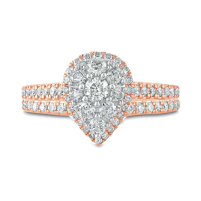 Braut-Set 1.0 ct. Gesamtgewicht mit Komposit-Diamanten im Tropfen- und Rundschliff in 10K Roségold