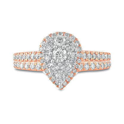Braut-Set 1.0 ct. Gesamtgewicht mit Komposit-Diamanten im Tropfen- und Rundschliff in 10K Roségold