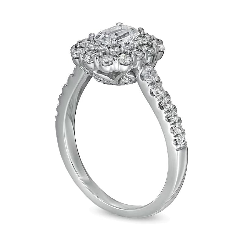 1.5 CT. TW Verlobungsring mit Diamant im Smaragdschliff und Halo in 14K Weißgold (I/SI2)
