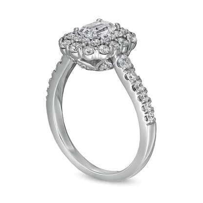 1.5 CT. TW Verlobungsring mit Diamant im Smaragdschliff und Halo in 14K Weißgold (I/SI2)