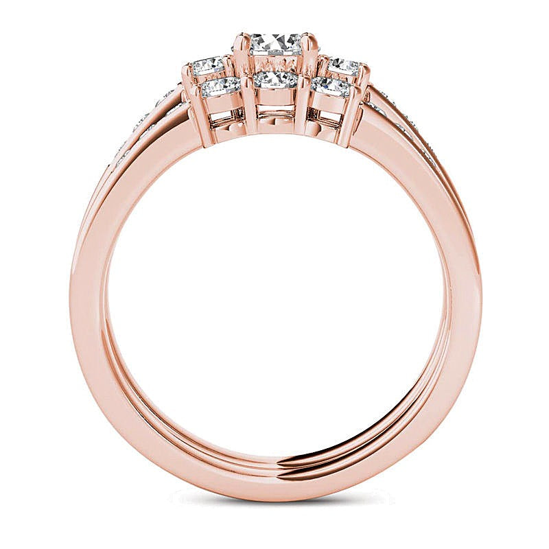 1.0 ct. Gesamtgewicht Diamant Dreistein-Brautset in 14K Roségold