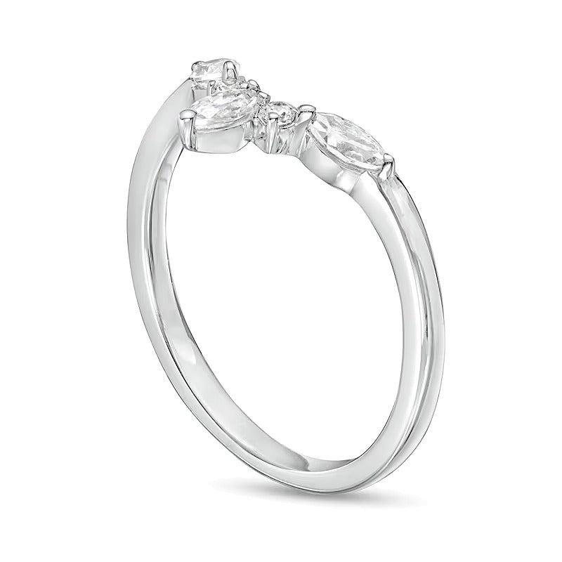 0.33 ct. Gesamtgewicht Memoire-Ring mit Diamanten im Marquise- und Rundschliff in 14K Weißgold