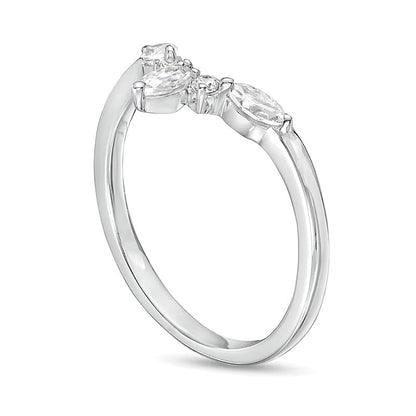 0.33 ct. Gesamtgewicht Memoire-Ring mit Diamanten im Marquise- und Rundschliff in 14K Weißgold