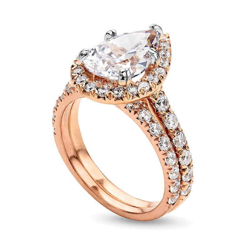 Braut-Set mit tropfenförmigem Labordiamant 4.5 ct. Gesamtgewicht in 14K Roségold (I/SI2)