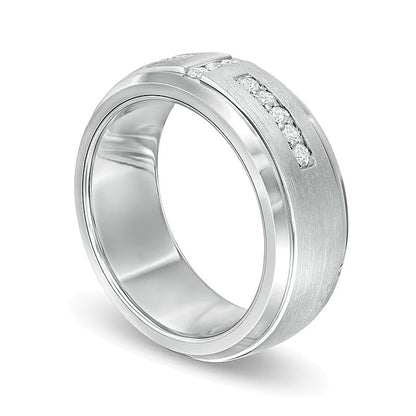 Ehering für Damen mit Diamanten 0.33 ct. Gesamtgewicht rund im Art-Déco-Stil mit Komfortschliff aus White Tungsten