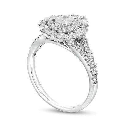 1.5 CT. Gesamtgewicht Verlobungsring mit tropfenförmigem Diamant und doppeltem Halo in 14K Weißgold