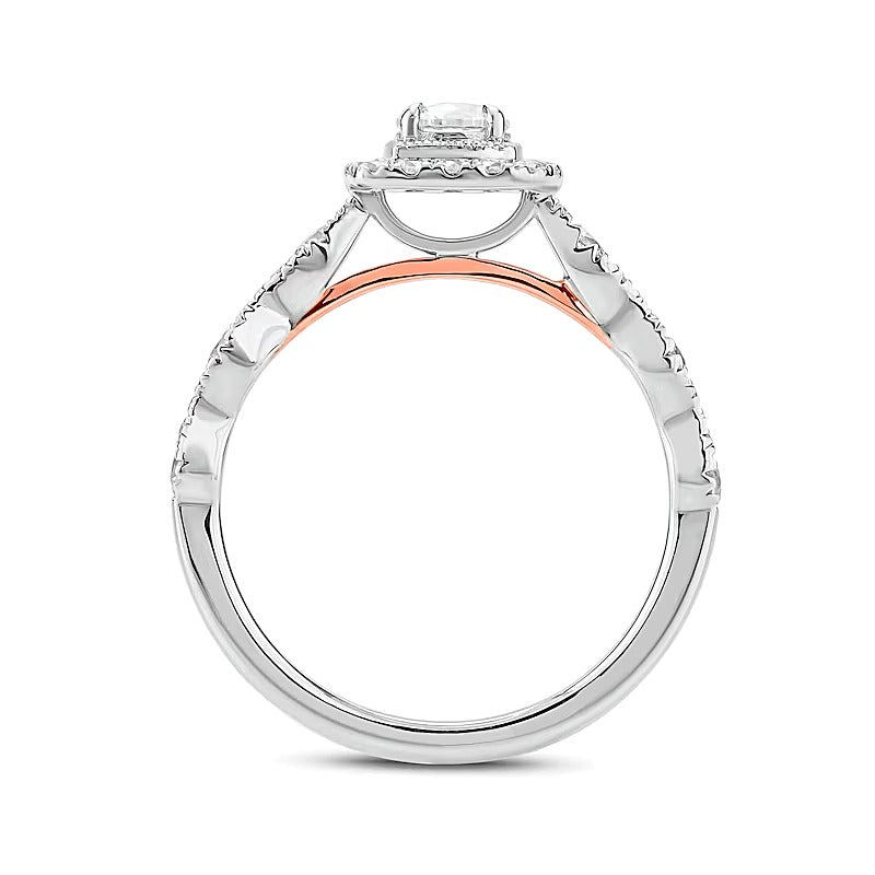 Braut-Set mit Diamanten im Rund- und Kissenschliff 1.0 CT. Gesamtgewicht in 10K Two-Tone Gold