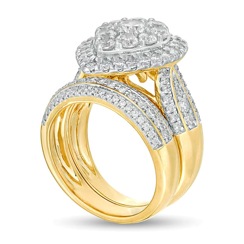 Braut-Set mit Diamanten im Tropfen- und Rundschliff, mehrreihig, 2.5 ct. Gesamtgewicht, in 10K Gelbgold