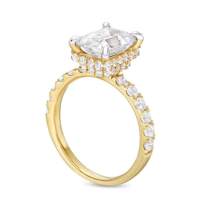 Solitär mit seitlichem Besatz Verlobungsring mit Labordiamant im Smaragdschliff 3,88 ct. Gesamtgewicht in 14K Gelbgold (I/SI2)