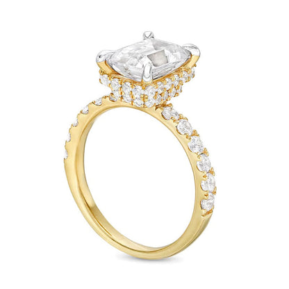 Solitär mit seitlichem Besatz Verlobungsring mit Labordiamant im Smaragdschliff 3,88 ct. Gesamtgewicht in 14K Gelbgold (I/SI2)