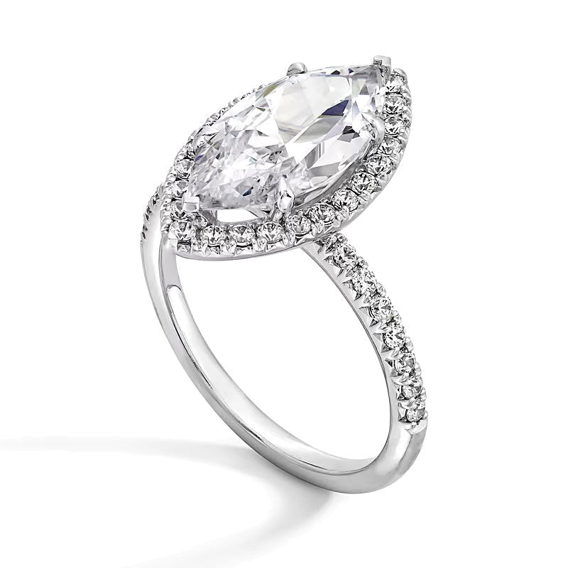 3.5 ct. Gesamtgewicht Verlobungsring Halo mit Labordiamanten im Marquise- und Rundschliff in 14K Weißgold (F/VS2)