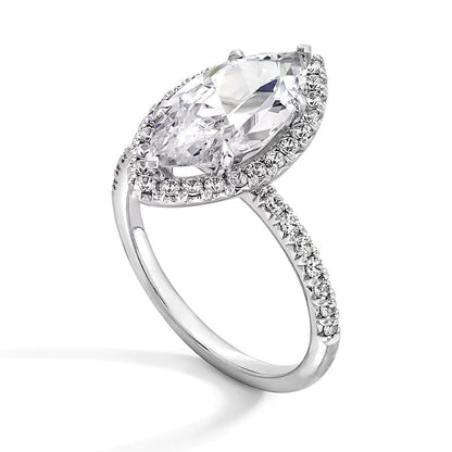 3.5 ct. Gesamtgewicht Verlobungsring Halo mit Labordiamanten im Marquise- und Rundschliff in 14K Weißgold (F/VS2)