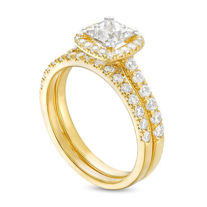 1,75 ct. Gesamtgewicht Braut-Set mit Labordiamanten im Princess-, rund- und Kissenschliff in 14K Gelbgold (I/SI2)
