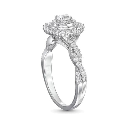0.63 ct. Gesamtgewicht Verlobungsring mit Diamanten in Oval und rund im Vintage-Stil mit gedrehter Ringschiene aus 10K Weißgold