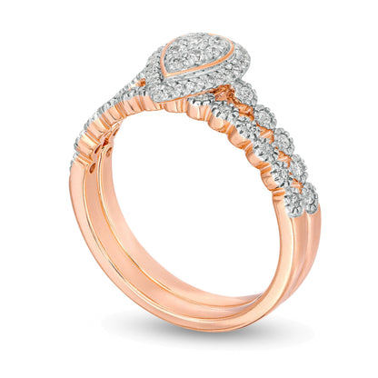 0.33 ct. Gesamtgewicht Komposit-Diamant Brautset tropfenförmig in 10K Roségold