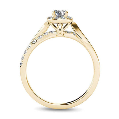 0.75 ct. Gesamtgewicht Diamant Verlobungsring mit Halo und geteilter Schiene in 14K Gelbgold