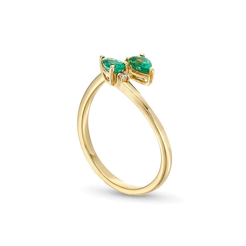 Bypass-Ring mit tropfenförmigem Smaragd und Diamant-Besatz in 10K Gelbgold für Damen