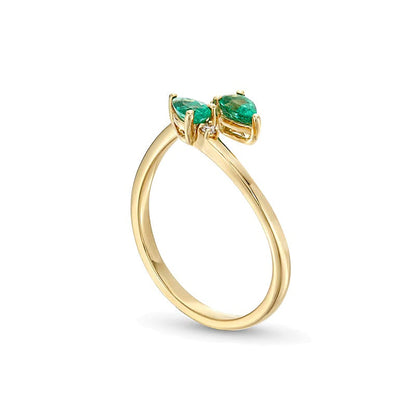 Bypass-Ring mit tropfenförmigem Smaragd und Diamant-Besatz in 10K Gelbgold für Damen