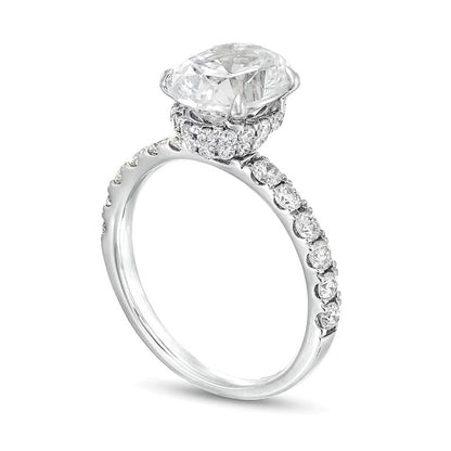 2.75 CT. Gesamtgewicht Solitär mit seitlichem Besatz Verlobungsring mit ovalem Labordiamant in Platin (F/VS2)