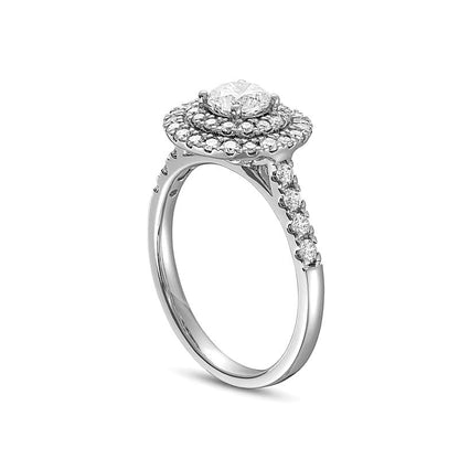 1.25 CT. Gesamtgewicht Diamant Verlobungsring mit doppeltem Halo in 14K Weißgold (I/I1)