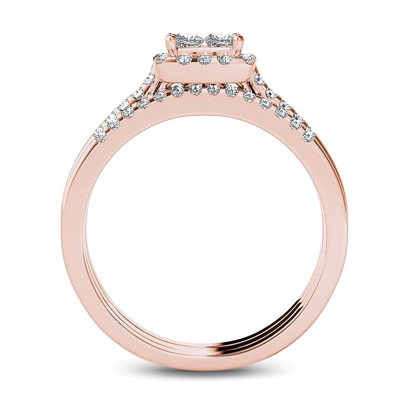 0.75 ct. Gesamtgewicht Braut-Set mit Diamanten im Princess- und Rundschliff in 14K Roségold
