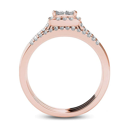 0.75 ct. Gesamtgewicht Braut-Set mit Diamanten im Princess- und Rundschliff in 14K Roségold