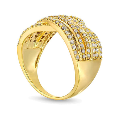 Ring mit Baguette- und runden Diamanten im Overlay-Design 1.0 ct. Gesamtgewicht in 10K Gelbgold