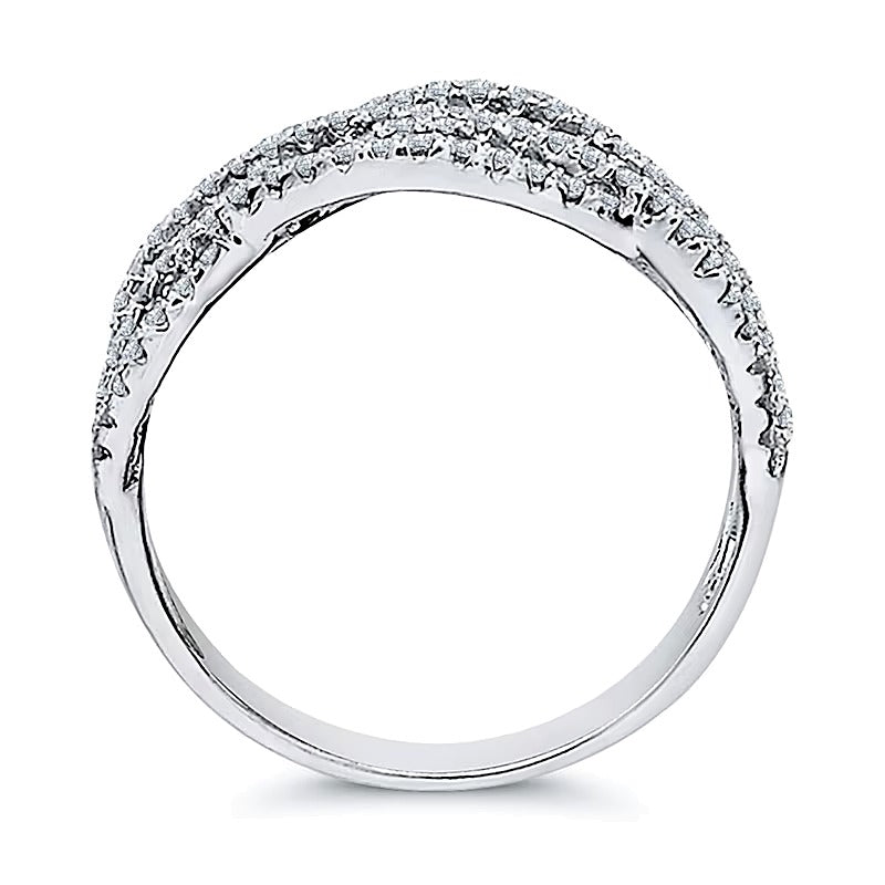 Mehrreihiger Diamant-Ring im Criss-Cross-Design mit offener Ringschiene, 0,38 ct. Gesamtgewicht, aus 10K Weißgold