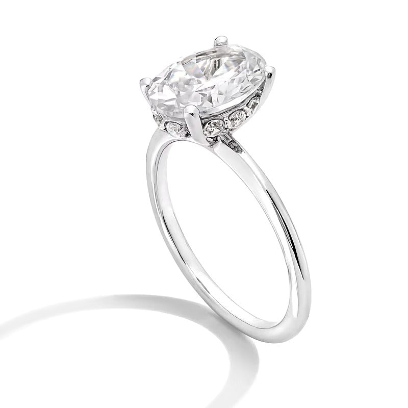 2.75 CT. Gesamtgewicht Solitär-Verlobungsring mit ovalem Labordiamant und Hidden Halo in 14K Weißgold (F/VS2)