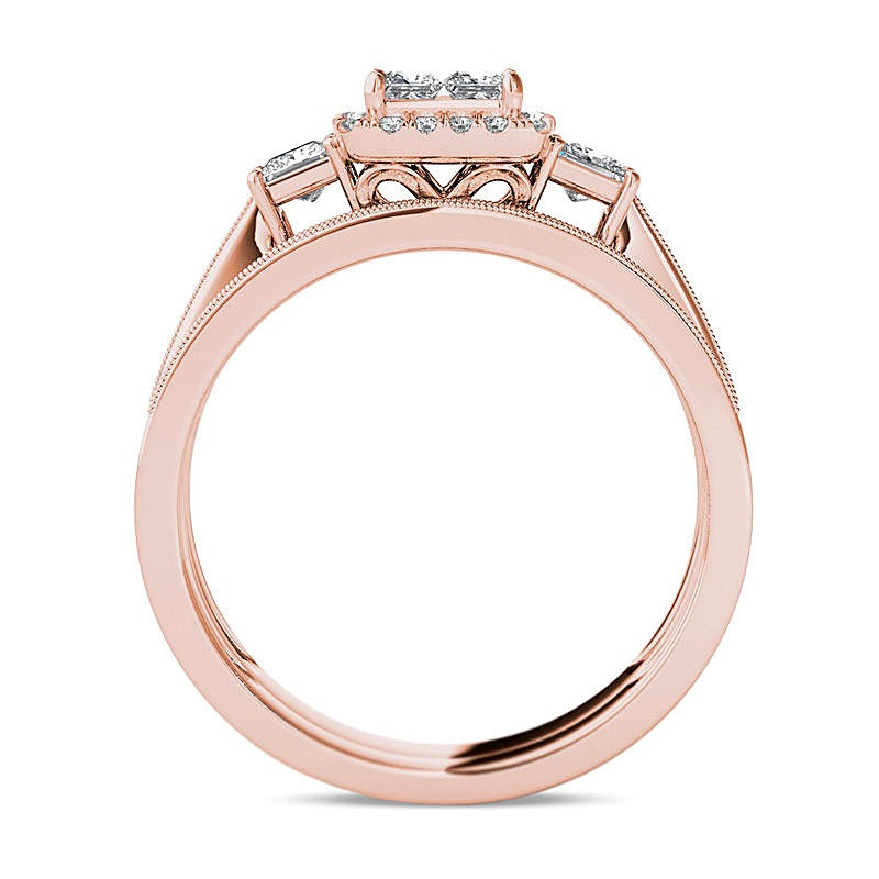Braut-Set mit weißen Diamanten im Princess- und Rundschliff, 1.0 ct. Gesamtgewicht, in 14K Roségold