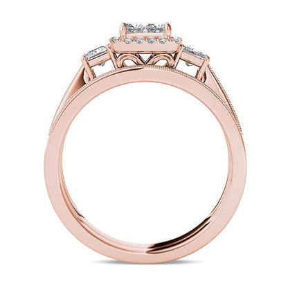 Braut-Set mit weißen Diamanten im Princess- und Rundschliff, 1.0 ct. Gesamtgewicht, in 14K Roségold