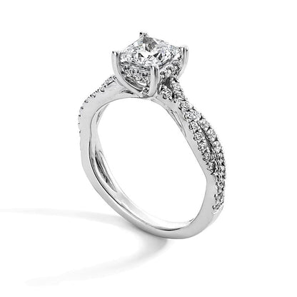1,38 ct. Gesamtgewicht Verlobungsring im Princess-Schliff mit Labordiamanten und Twist-Split-Shank aus Platin (I/SI2)