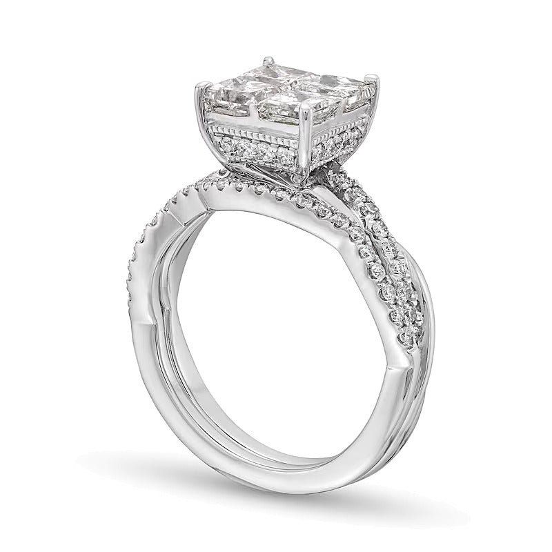 2.0 ct. Gesamtgewicht Quad Princess-Diamant Twist Braut-Set in 14K Weißgold