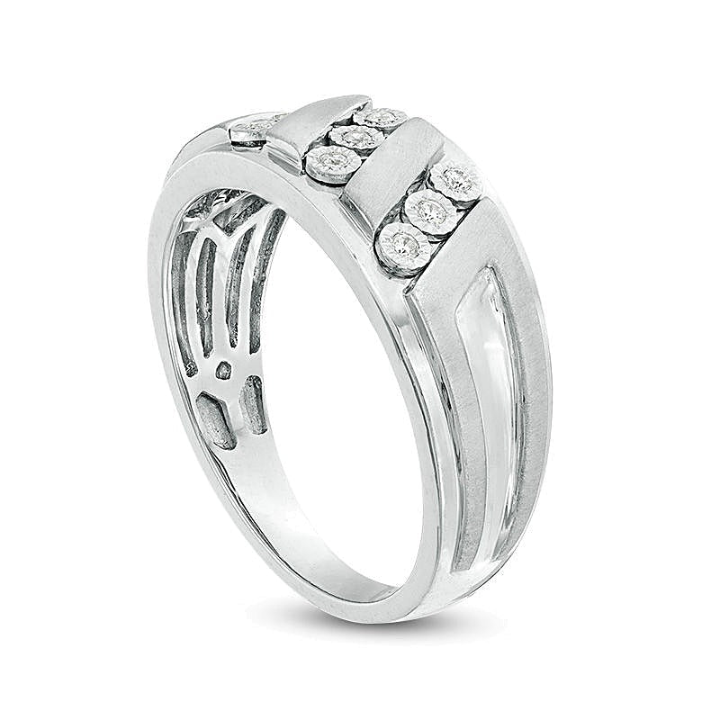 0.1 ct. Gesamtgewicht Diamant Ring dreireihig schräg mit Multi-Finish in rhodiniertem Sterlingsilber