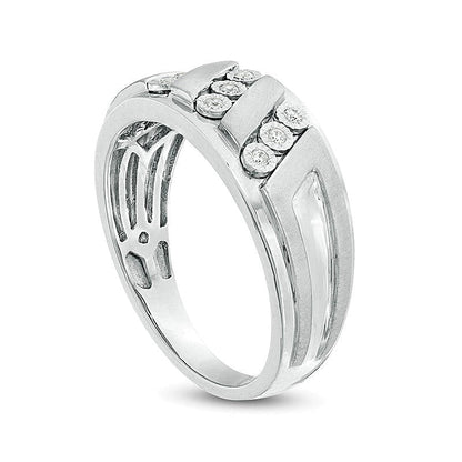 0.1 ct. Gesamtgewicht Diamant Ring dreireihig schräg mit Multi-Finish in rhodiniertem Sterlingsilber