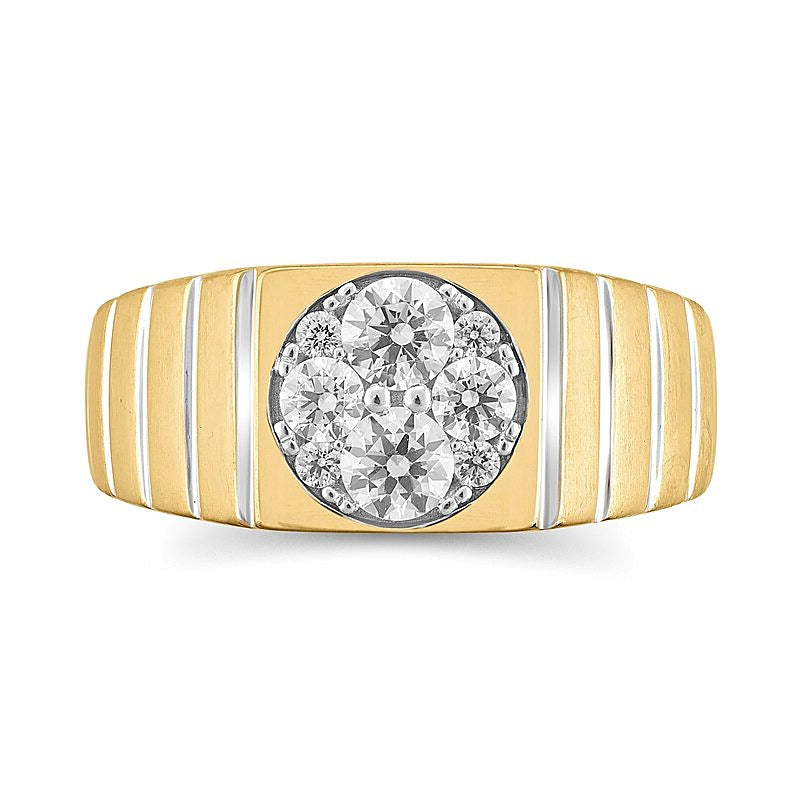 Ring mit mehreren Diamanten 1.0 ct. Gesamtgewicht, quadratischer Kopf, geriffelte Schiene, in 14K Gold zweifarbig