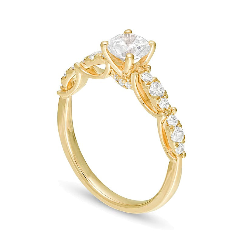 Solitär mit seitlichem Besatz Verlobungsring mit Diamanten 1.0 ct. Gesamtgewicht in 14K Gelbgold